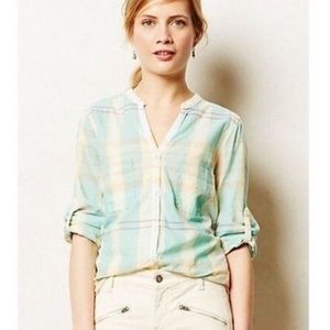Anthropologie Holding Horses Mint Plaid Top